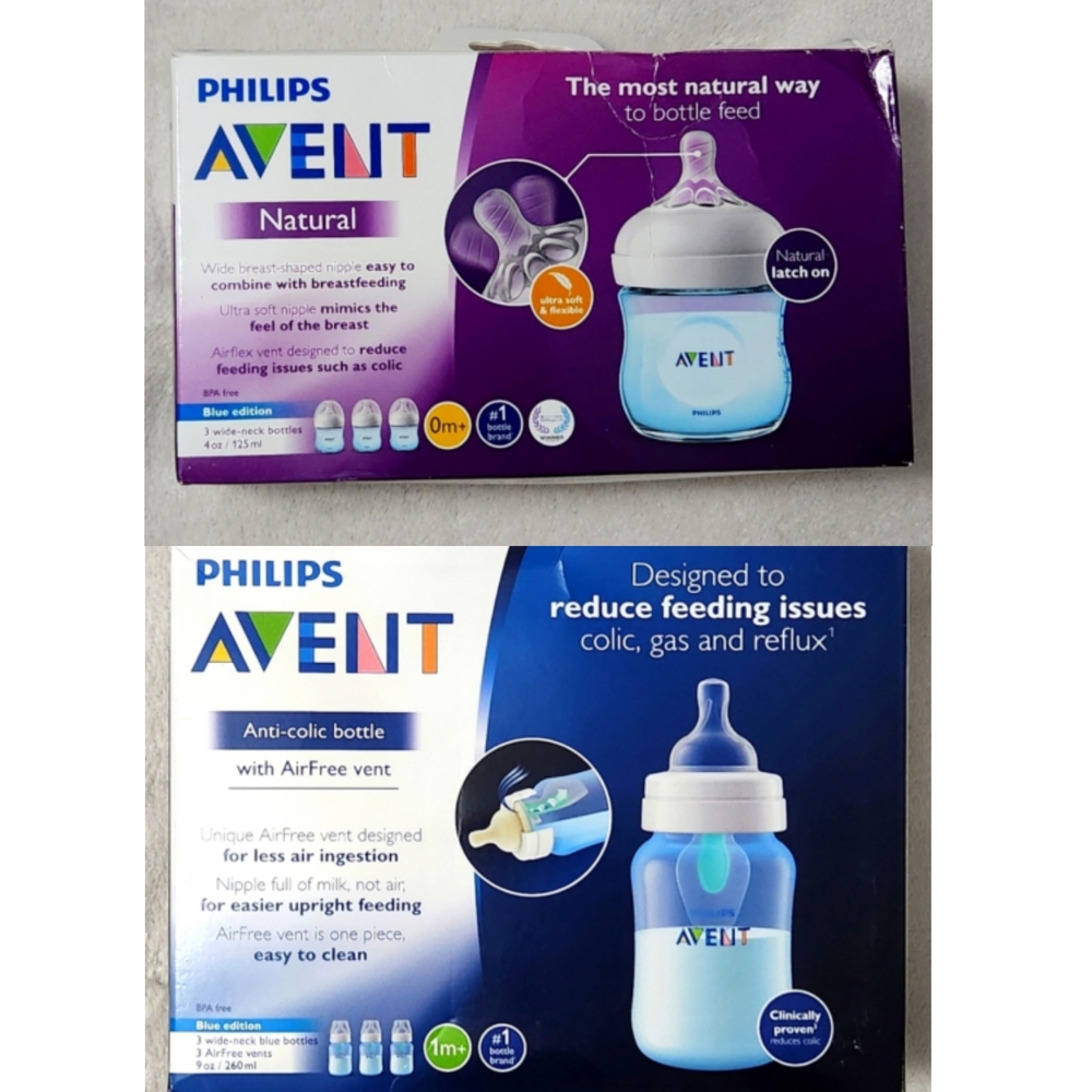 NWT Philips Avent Baby Bottle Bundle, Natural & Anti-colic, 0m+